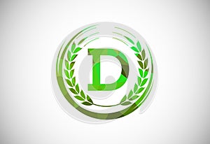 Alphabet D sign with a wheat wreath. Polygonal low poly organic wheat farming logo concept. Agriculture logo design vector