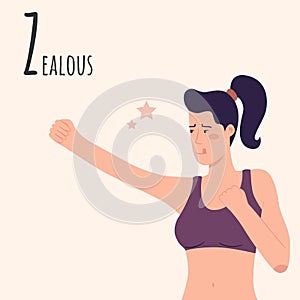 Alphabet Emotions concept. Female character zealous and persist. Letter Z - Zealous