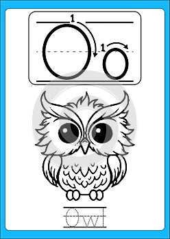 Alphabet exercise with cartoon vocabulary for coloring book illustration, vector