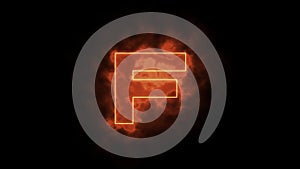 Alphabet in flames - letter F on fire - drawn with laser beam on black background