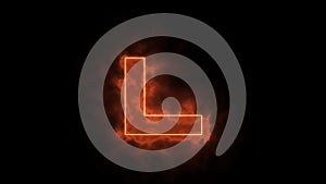 Alphabet in flames - letter L on fire - drawn with laser beam on black background