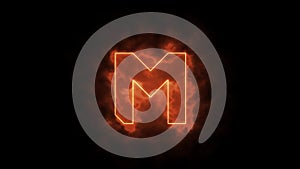 Alphabet in flames - letter M on fire - drawn with laser beam on black background