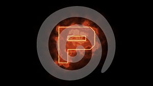 Alphabet in flames - letter P on fire - drawn with laser beam on black background