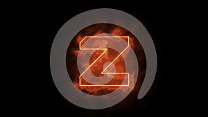 Alphabet in flames - letter Z on fire - drawn with laser beam on black background