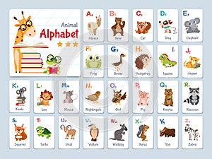 Alphabet flash cards with animals for learning letters