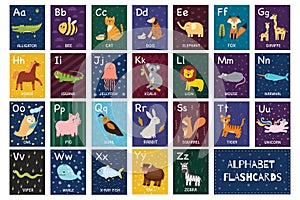 Alphabet flashcards collection with cute animals