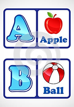 Alphabet flashcards for kids. Educational preschool learning ABC card with an element