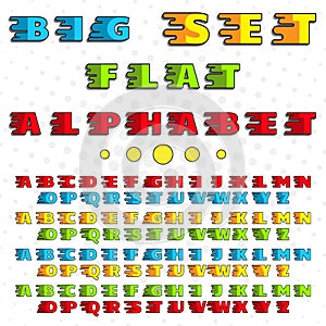 Alphabet in a flat style. Bright, saturated colors. For the design, decoration, printing on paper, cloth