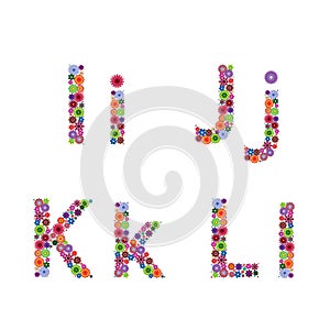 Alphabet with flowery letters I, J, K, L