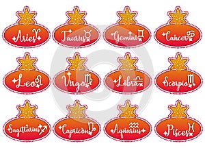 Zodiac signs. Moon sign labels. Astrology signs. Vedic chart symbols. Astrology stickers. Celestial objects collection. Astronomy.