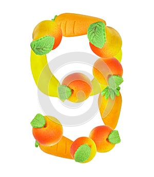 Alphabet from fruit, the number 9