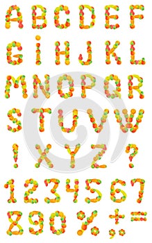 Alphabet from fruit on a white background