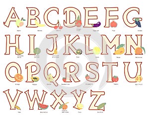 Alphabet fruits and vegetables Vector Set