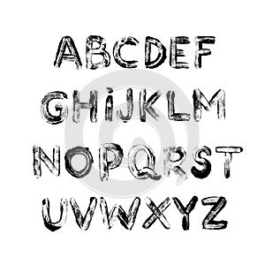 Alphabet grunge letters collection. Vector grunge textured font. Hand drawn typography ink elements.