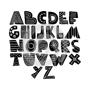 Alphabet hand drawn letters font in folk nordic