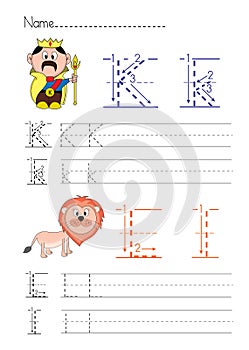 Alphabet handwriting K L