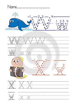 Alphabet handwriting W X