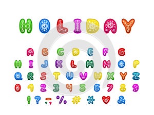 Alphabet holiday design. Letters, numbers and punctuation marks. EPS 10