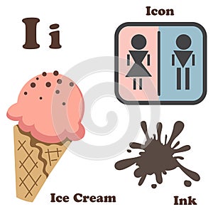 Alphabet I letter.Ice Cream,Icon,Ink