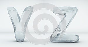 Alphabet ice. Letters Y, Z. Realistic ice 3d render.