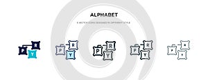 Alphabet icon in different style vector illustration. two colored and black alphabet vector icons designed in filled, outline,