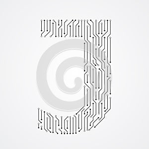 Alphabet J shape digital line design