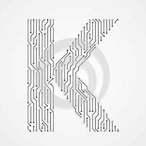 Alphabet K shape digital line design