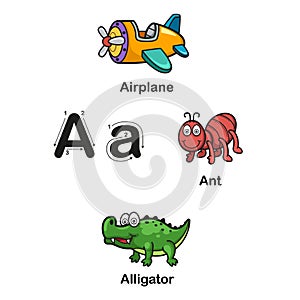 Alphabet Letter A-airplane,ant,alligator illustration