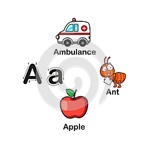 Alphabet Letter A-ambulance,ant,apple