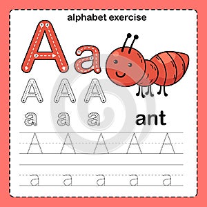 Alphabet Letter A - Ant exercise with cartoon vocabulary
