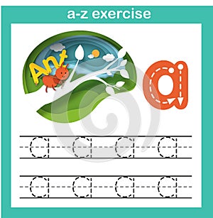 Alphabet Letter A-ant exercise,paper cut concept