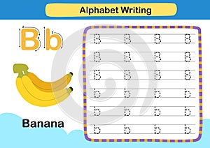 Alphabet Letter B-Banana exercise with cartoon vocabulary