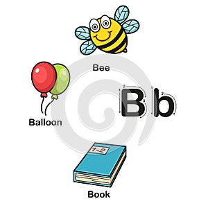 Alphabet Letter B-bee,balloon,book vector illustration