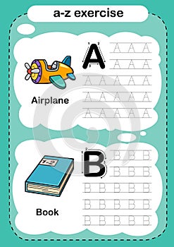 Alphabet Letter A -B exercise with cartoon vocabulary