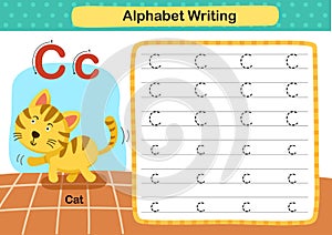 Alphabet Letter C-Cat exercise with cartoon vocabulary