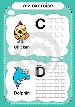 Alphabet Letter C - D exercise with cartoon vocabulary