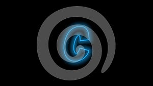 Alphabet letter C, neon blue with energy outline on black background