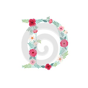 Alphabet letter D with flowers