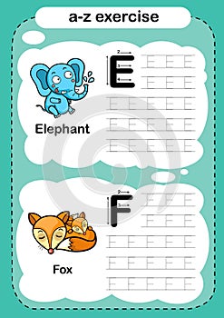 Alphabet Letter E - F exercise with cartoon vocabulary