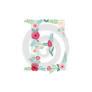 Alphabet letter E with flowers