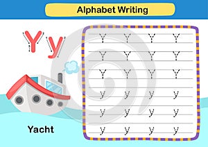Alphabet Letter exercise Y-Yacht with cartoon vocabulary