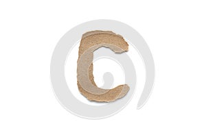 Alphabet letter font isolated over white background. English flat brown torn paper character C