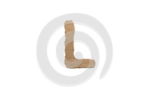 Alphabet letter font isolated over white background. English flat brown torn paper character L