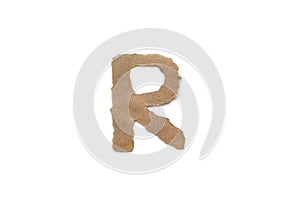 Alphabet letter font isolated over white background. English flat brown torn paper character R