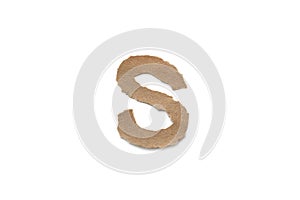 Alphabet letter font isolated over white background. English flat brown torn paper character S