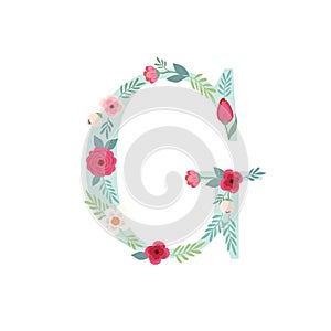 Alphabet letter G with flowers