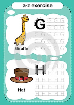 Alphabet Letter G - H exercise with cartoon vocabulary