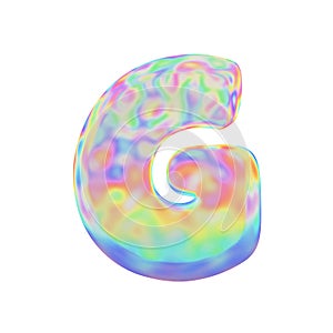 Alphabet letter G uppercase. Funny font made of colorful soap bubble. 3D render isolated on white background.
