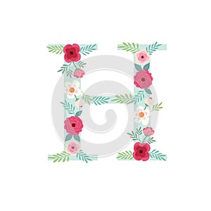 Alphabet letter H with flowers photo