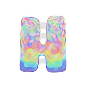 Alphabet letter H uppercase. Funny font made of colorful soap bubble. 3D render isolated on white background.